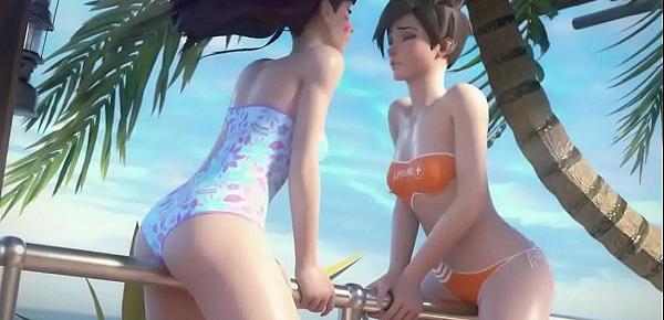  D.Va and Tracer on Vacation Overwatch (Animation WSound)
